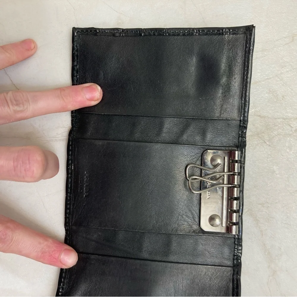 Prada black crocodile embossed key holder rare